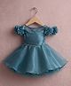 smile baby NX Tissue Woven Sleeveless Stones Embellished Floral Applique Detailed Dress - Teal Blue