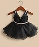 smile baby NX Woven Frill Sleeves Stones Embellished Bow Applique Detailed Dress - Black