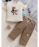 NUTTY BUTTY Knitted Knit Half Sleeves Striped Cap Embroidered Girl Printed Top & Capri Set - Beige
