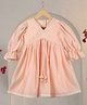 Casa Ninos Chanderi Woven Three Fourth Puffed Sleeves Floral Embroidered Lace Embellished Dress - Peach