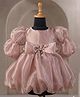 Casa Ninos Organza Woven Full Puffed Sleeves Bow Applique Detailed Balloon Dress - Pink