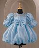 Casa Ninos Organza Woven Full Puffed Sleeves Bow Applique Detailed Balloon Dress  - Blue