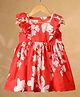Casa Ninos Cotton Woven Frill Sleeves Floral Printed Dress - Red