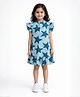 Anthrilo Cotton Knit Cap Sleeves Frill Detailed & Stars Printed Dress - Blue