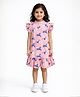 Anthrilo Cotton Knit Cap Sleeves Frill Detailed & Carousel Horse Printed Dress - Pink