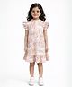 Anthrilo Cotton Knit Cap Sleeves Frill Detailed & Horse Printed Dress - Pink