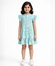Anthrilo Cotton Knit Cap Sleeves Frill Detailed & Football Printed Dress - Blue
