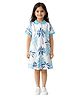 Anthrilo Cotton Knit Half Sleeves Palm Trees Printed Dress - Blue
