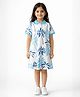 Anthrilo Cotton Knit Half Sleeves Palm Trees Printed Dress - Blue