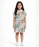 Anthrilo Cotton Knit Half Sleeves Tropical Theme Printed Dress - Orange