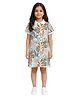 Anthrilo Cotton Knit Half Sleeves Tropical Theme Printed Dress - Orange
