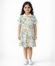 Anthrilo Cotton Knit Half Sleeves Tropical Theme Printed Dress - Blue
