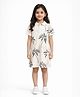 Anthrilo Cotton Knit Half Sleeves Palm Trees Printed Dress - Off White