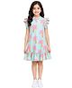 Anthrilo Cotton Knit Cap Sleeves Frill Detailed & Palm Trees Printed Dress - Aqua Blue