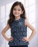 UNITED KIDS Denim Woven Sleeveless Heart Embroidered Knot & Frill Detailed Top - Mid Blue