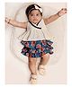 Halemons Muslin Woven Sleeveless Lace Embroidered  Top & Skirt Set With Bloomers - Blue
