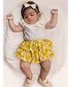 Halemons Muslin Woven Frill Sleeves Chevron Embroidered Top & Skirt Set With Bloomers - Yellow