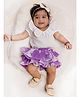 Halemons Muslin Woven Half Puffed Sleeves Solid Top & Skirt Set With Bloomers - Purple
