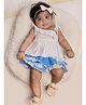 Halemons Muslin Woven Sleeveless Frill Detailed Top & Skirt Set With Bloomers - Blue