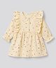 Bonfino 100% Cotton Woven Full Sleeves Floral Printed Fit & Flared Frock With Frill Detailing - Yellow