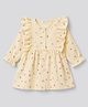 Bonfino 100% Cotton Woven Full Sleeves Floral Printed Fit & Flared Frock With Frill Detailing - Yellow