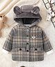 Mark & Mia Full Raglan Sleeves Hooded Checkered Jacket with Bear Design -Light Grey