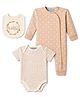Kookie Kids 100% Cotton Full Sleeves Tropical Theme Printed Romper & Onesie Set With Bib - Multicolor