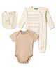 Kookie Kids 100% Cotton Full Sleeves Striped Romper With Onesie & Giraffe Printed Bib - Multicolor