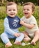 Kookie Kids 100% Cotton Full Sleeves Space Theme Printed Romper With Onesie & Bib - Light Blue