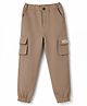 Spark Cotton Woven Full Length Solid Trouser With Cargo Pockets & Patch - Khaki