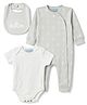 Kookie Kids 100% Cotton Full Sleeves Printed Romper With Onesie & Bib - Multicolor