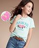 Kookie Kids Cotton Single Jersey Knit T-Shirt with Half Sleeves and Floral Print - Mint