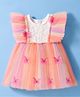 Mark & Mia Woven Frill Sleeves Party Frock Style Onesies with Lace & Butterfly Applique - Pink