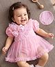 Mark & Mia Woven Half Sleeves Frock Style Party Onesie With Bow Applique - Pink