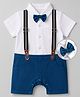 Mark & Mia Woven Half Sleeves Solid Party Romper With Suspender & Bow -Multicolor