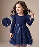 Mark & Mia Woven Full Sleeves Dress with Glitter Star Print - Navy Blue
