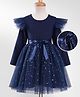 Mark & Mia Woven Full Sleeves Dress with Glitter Star Print - Navy Blue