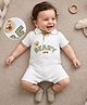 Mark & Mia Cotton Knit Half Sleeves Romper With Text Print & Bear Applique - Multicolor