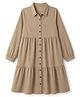 Primo Gino Cotton Woven Corduroy Tiered Shirt Dress with Full Sleeves - Tan