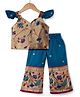 Bhartiya Paridhan Silk Woven Sleeveless Indo Western Top & Palazzo Set with Birds & Floral Embroidery - Teal Blue