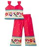 Bhartiya Paridhan Silk Woven Sleeveless Indo Western Top & Palazzo Set with Floral Embroidery - Dark Pink
