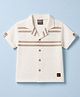 Little Kangaroos Cotton Woven Half Sleeves Striped Shirt With Patch - White