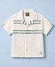 Little Kangaroos Cotton Woven Half Sleeves Striped Shirt With Patch - Grey