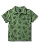 Little Kangaroos Cotton Woven Half Sleeves Polo T-Shirt With Beach Theme Embroidery - Green