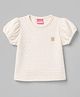 Little Kangaroos Knitted Half Sleeves  Top With Patch - OffWhite