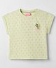 Little Kangaroos Knit Half Sleeves Top with Tree Embroidery - Lime Green