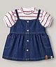 Little Kangaroos Cotton Woven Half Sleeves Striped Frock With Inner Tee - Navy Blue