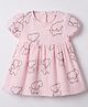 Little Kangaroos Cotton Woven Half Sleeves Frock with Elephant Print - Pink