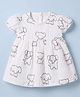 Little Kangaroos Cotton Woven Half Sleeves Frock with Elephant Print - White