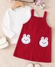 Mark & Mia Full Sleeves Winter Frocks With Bunny Patch & Inner Tee - Red